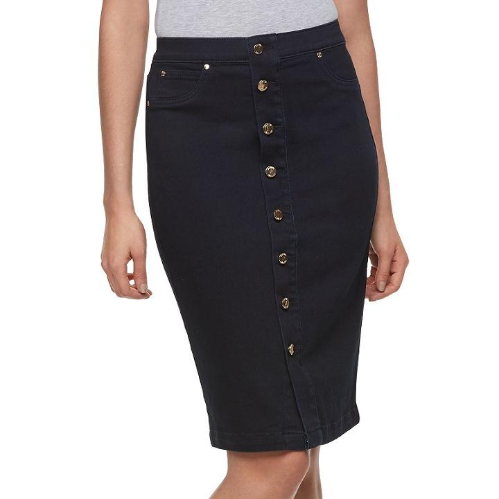 Women's Jennifer Lopez Button-front Jean Pencil Skirt, Size: 14, Blue
