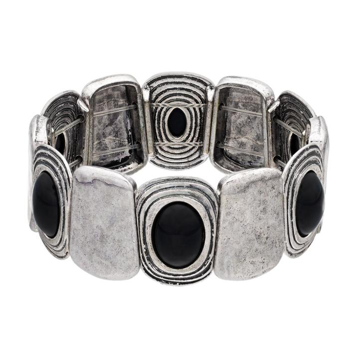 Plus Size Black Cabochon Antiqued Stretch Bracelet, Women's