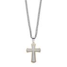 Men's Two Tone Stainless Steel Cubic Zirconia Cross Pendant, Size: 24, White