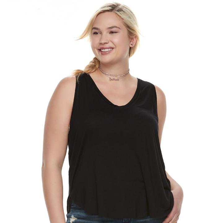 Juniors' Plus Size Mudd&reg; Shirttail V-neck Tank, Teens, Size: 3xl, Black