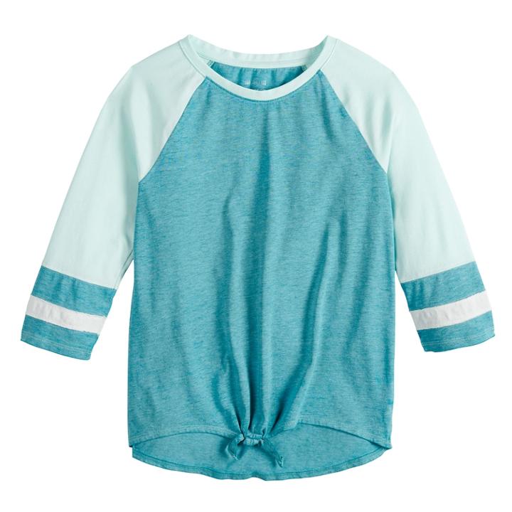Girls 7-16 So&reg; Tie-front Raglan Varsity Tee, Size: 10, Turquoise/blue (turq/aqua)