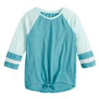 Girls 7-16 So&reg; Tie-front Raglan Varsity Tee, Size: 10, Turquoise/blue (turq/aqua)