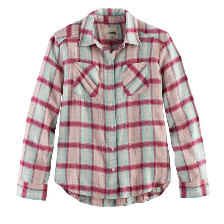 Girls 7-16 Mudd&reg; Metallic Plaid Button-front Flannel Shirt, Size: 14, White