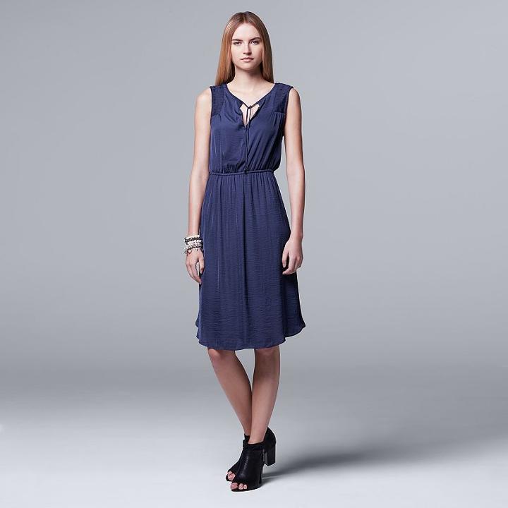 Petite Simply Vera Vera Wang Pleated Satin Fit & Flare Dress, Women's, Size: Xs Petite, Blue