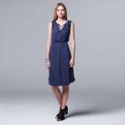 Petite Simply Vera Vera Wang Pleated Satin Fit & Flare Dress, Women's, Size: Xs Petite, Blue
