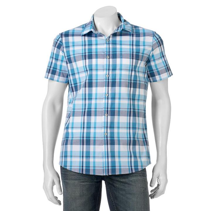 Men's Apt. 9&reg; Slim-fit Patterned Stretch Button-down Shirt, Size: Med Slim, Turquoise/blue (turq/aqua)