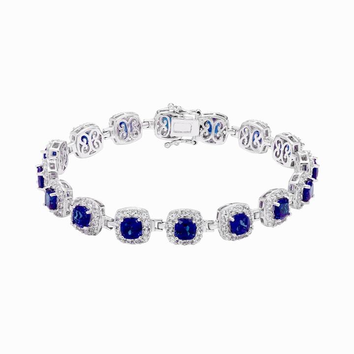 Sterling Silver Lab-created Blue & White Sapphire Halo Bracelet, Women's, Size: 7.5
