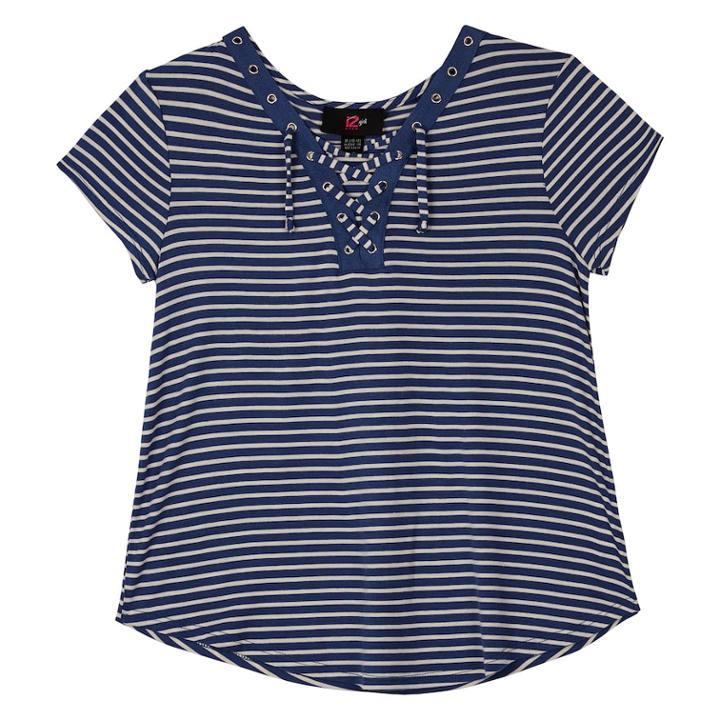 Girls 7-16 Iz Amy Byer Short Sleeve Lace-up Swing Tee, Size: Small, Blue