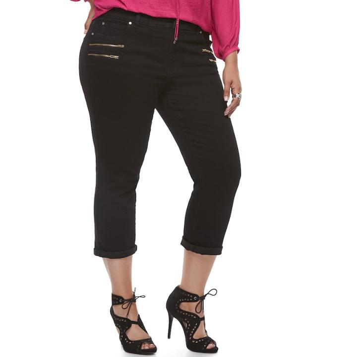Plus Size Jennifer Lopez Zipper Accent Capris, Women's, Size: 18 W, Black