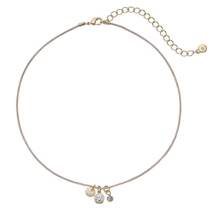 Lc Lauren Conrad Textured Disc, Simulated Crystal & Bead Pink Choker Necklace, Women's