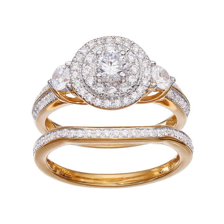 14k Gold 1 Carat T.w. Igl Certified Diamond Tiered Halo Engagement Ring Set, Women's, Size: 8, White