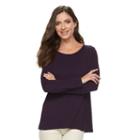 Women's Croft & Barrow&reg; Lace-back Crewneck Tee, Size: Large, Drk Purple