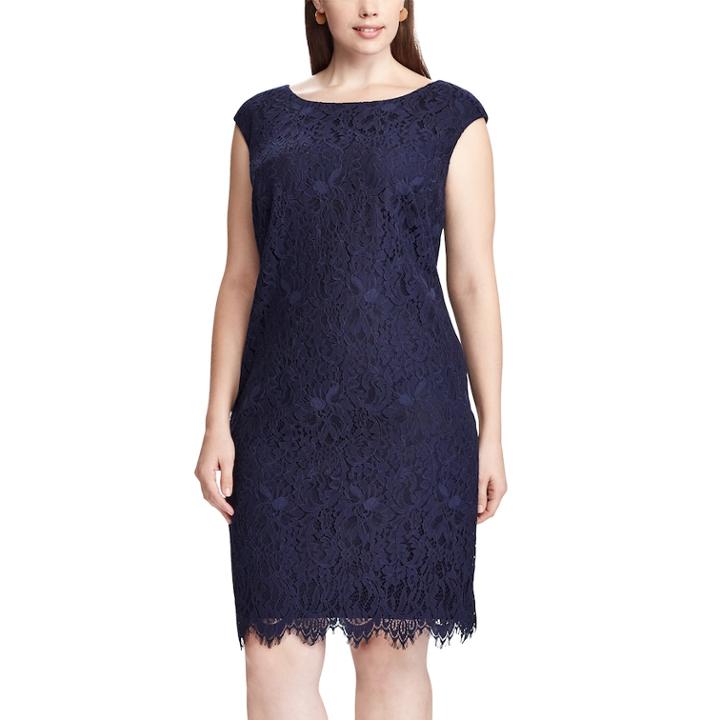Plus Size Chaps Floral Lace Sheath Dress, Women's, Size: 14 W, Blue (navy)