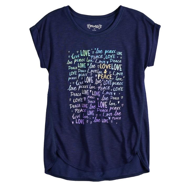 Girls 7-16 & Plus Size Mudd&reg; Easy Roll Cuff Graphic Tee, Size: 18 1/2, Blue (navy)