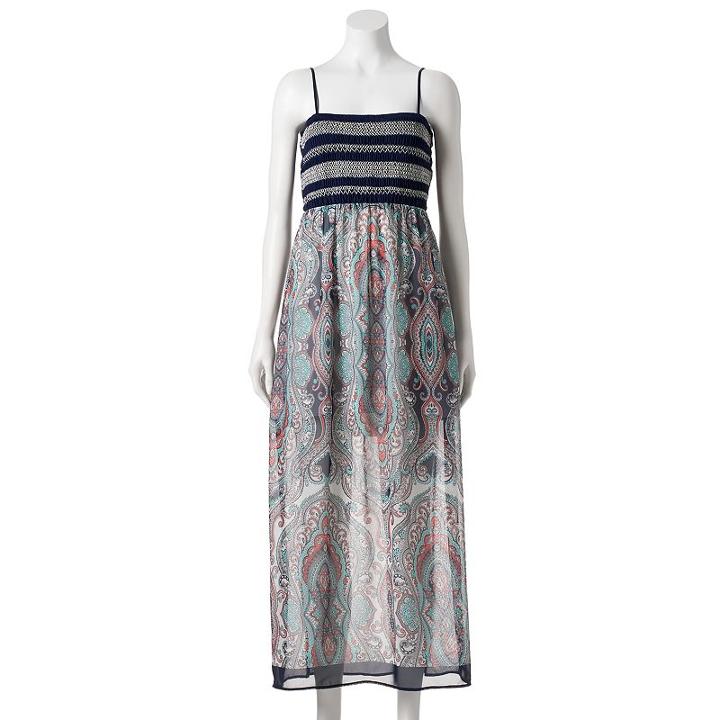 Juniors' Trixxi Print Smocked Maxi Dress, Girl's, Size: Large, Blue (navy)