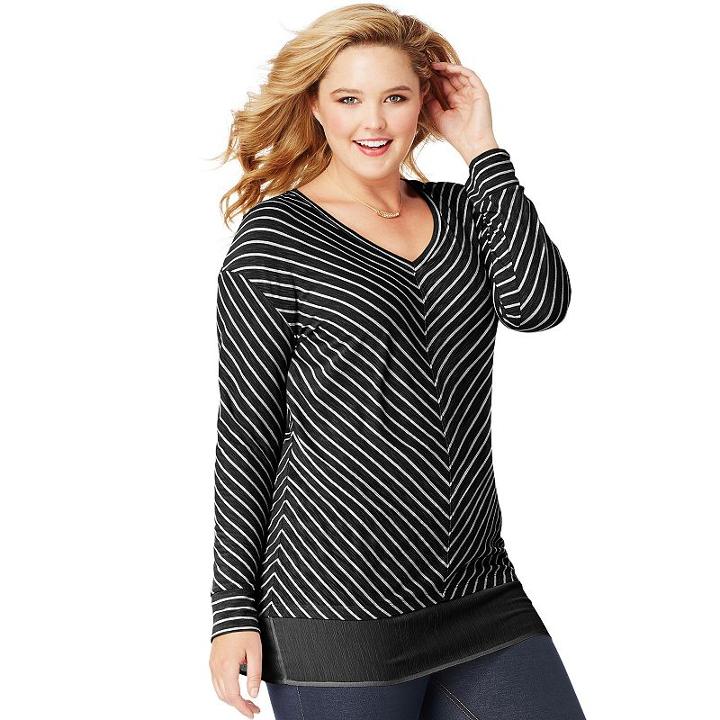 Plus Size Just My Size Blocked Woven Trim Tunic, Women's, Size: 2xl, Oxford