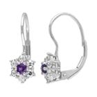Amethyst & White Sapphire 10k White Gold Flower Drop Earrings, Women's, Purple
