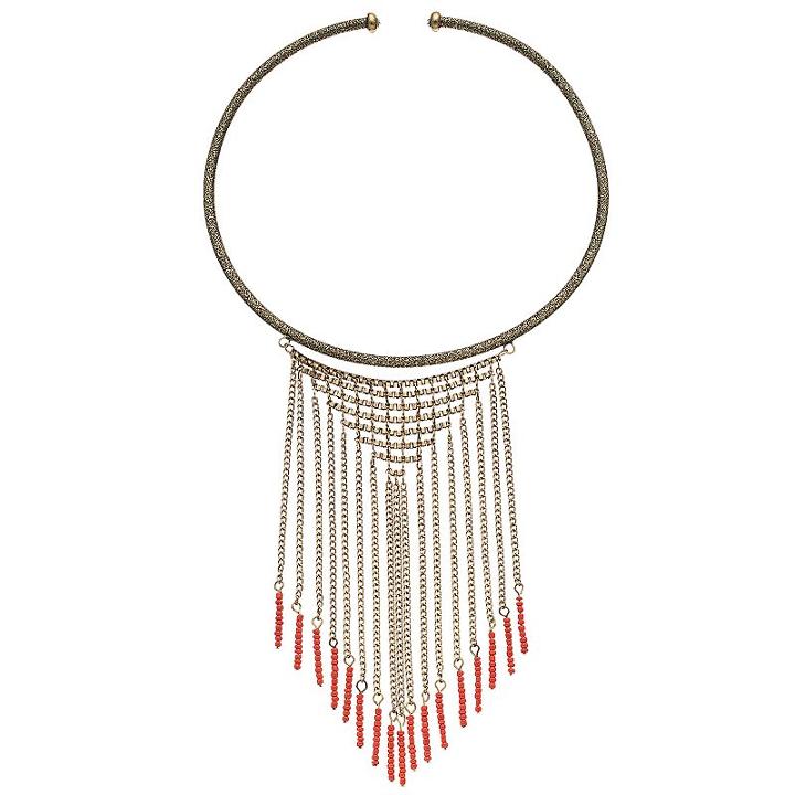 Gs By Gemma Simone Seed Bead Fringe Collar Necklace, Women's, Size: 26, Orange