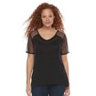 Plus Size Rock & Republic&reg; Sheer Sleeve V-neck Top, Women's, Size: 2xl, Black