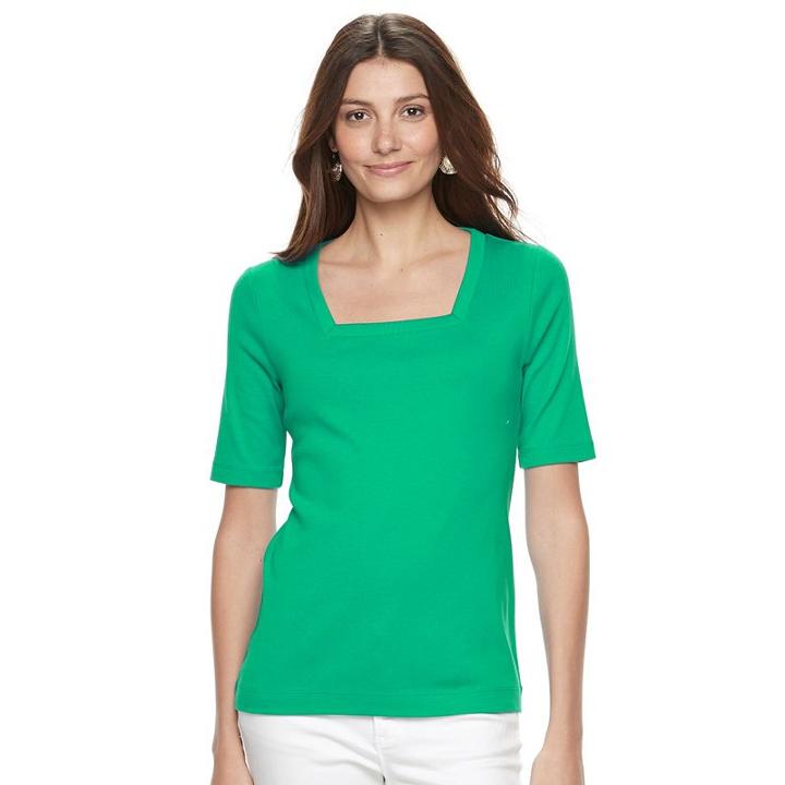 Women's Croft & Barrow&reg; Squareneck Tee, Size: Large, Med Green