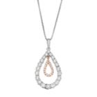 Two Tone Sterling Silver 1/5 Carat T.w. Diamond Double Teardrop Pendant, Women's, White