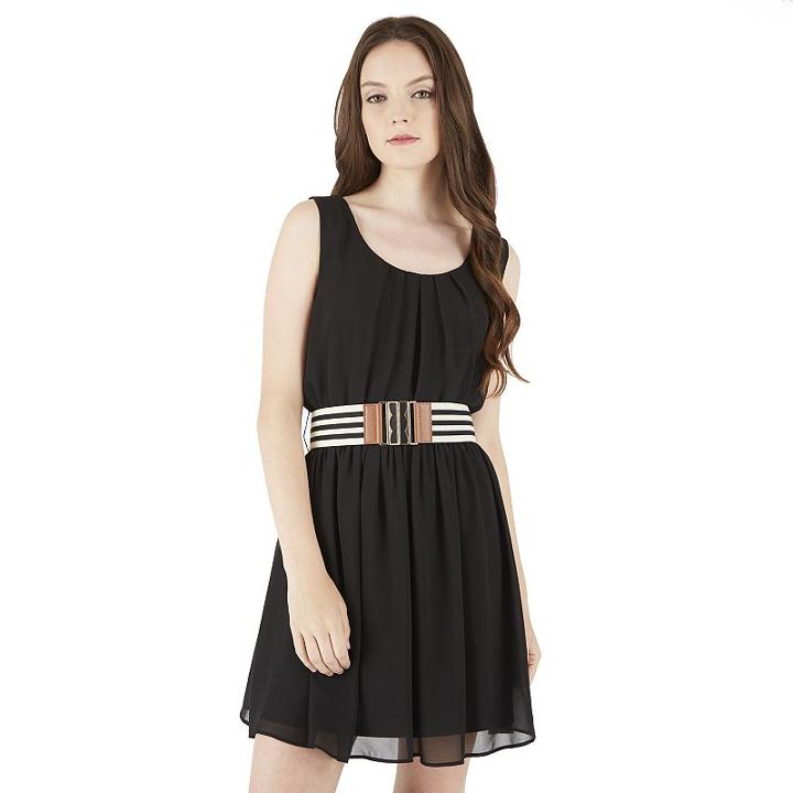 Juniors' Iz Byer California Belted Pintuck Dress, Girl's, Size: Small, Black
