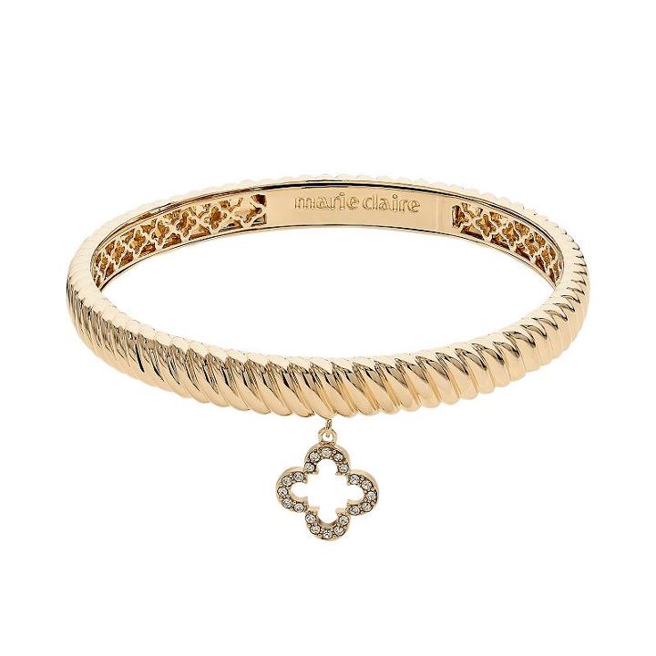 Marie Claire Jewelry Crystal Gold Tone Clover Charm Bangle Bracelet, Women's, Yellow