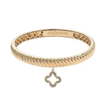 Marie Claire Jewelry Crystal Gold Tone Clover Charm Bangle Bracelet, Women's, Yellow