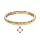 Marie Claire Jewelry Crystal Gold Tone Clover Charm Bangle Bracelet, Women's, Yellow