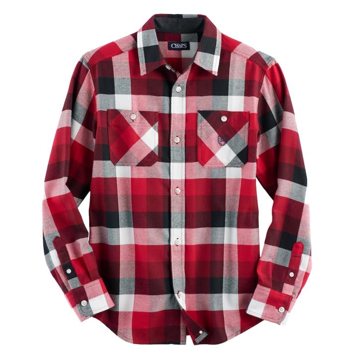 Boys 4-20 Chaps Plaid Flannel Button-down Shirt, Size: 14-16, Med Red