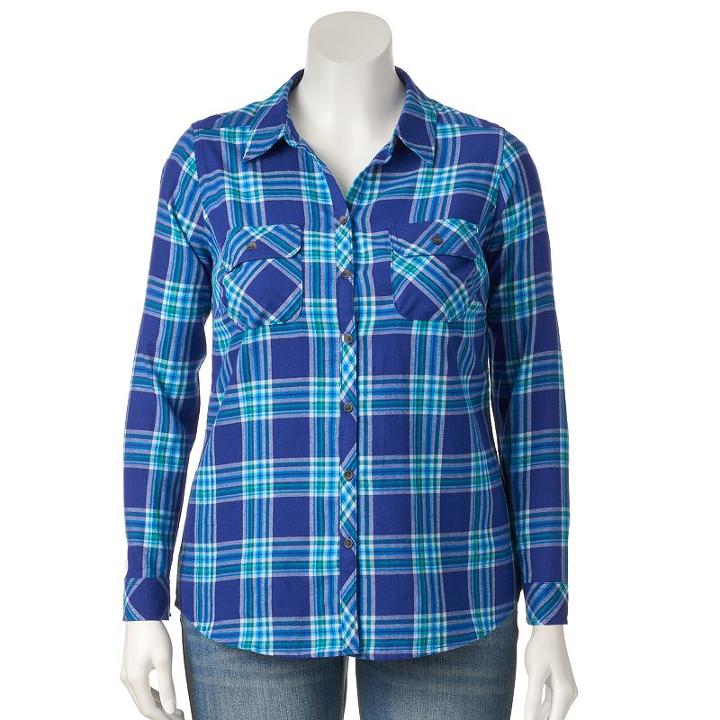 Plus Size Croft & Barrow&reg; Plaid Flannel Shirt, Women's, Size: 1xl, Dark Blue