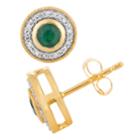 10k Gold Emerald & 1/5 Carat T.w. Diamond Milgrain Halo Stud Earrings, Women's, Green