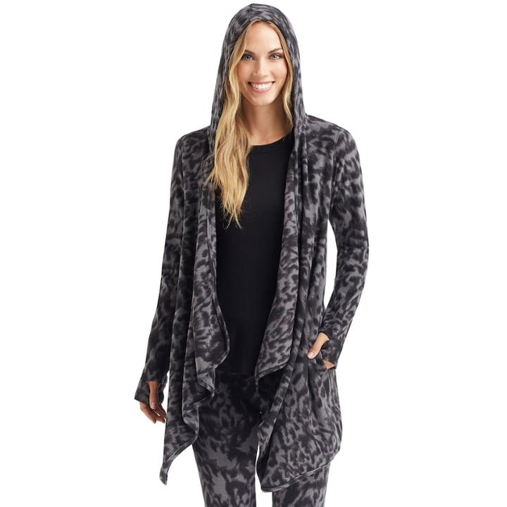 Women's Cuddl Duds Fleece Hooded Wrap Cardigan, Size: L-xl, Oxford
