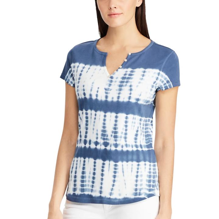 Women's Chaps Button Accent Tie-dye Tee, Size: Xl, Blue