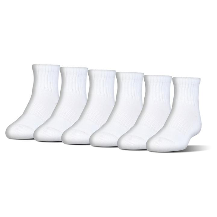 Boys Under Armour 6-pack Quarter-crew Socks, Size: 9-11, White