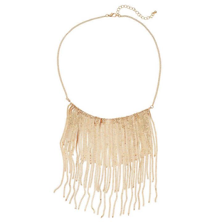 Box Chain Waterfall Fringe Statement Necklace, Women's, Gold