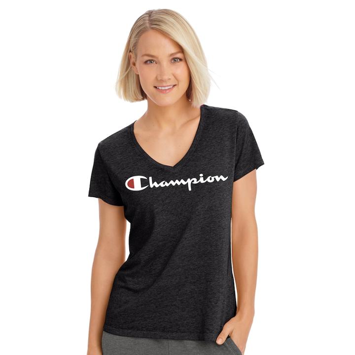 Women's Champion Authentic Burnout Short Sleeve Tee, Size: Medium, Black