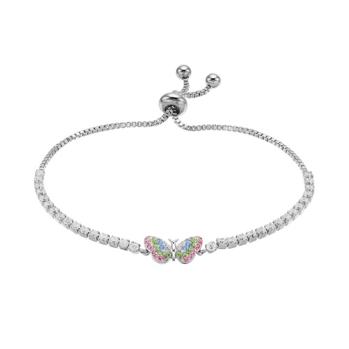 Silver Plated Crystal Butterfly Bolo Bracelet, Women's, Size: 9, Pink