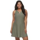 Juniors' Plus Size Mudd&reg; Sueded Jersey Skater Dress, Teens, Size: 3xl, Med Green