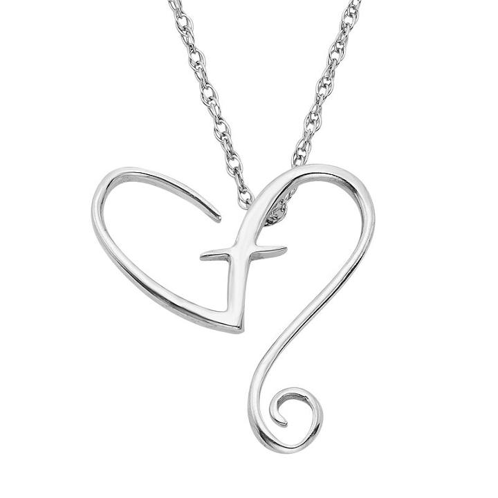 Sterling Silver Heart & Cross Pendant Necklace, Women's, Size: 18, White