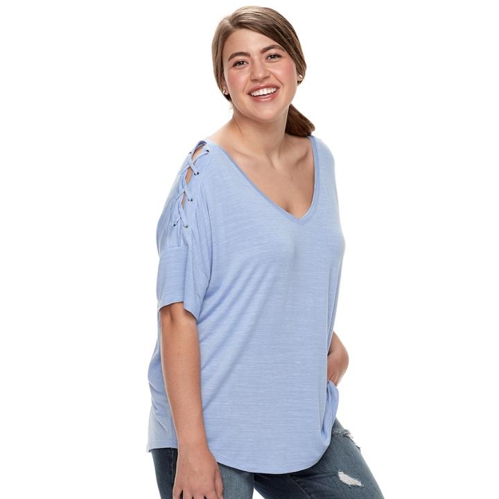 Juniors' Plus Size So Lace-up Shoulder Tee, Teens, Size: 2xl, Light Blue