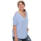 Juniors' Plus Size So Lace-up Shoulder Tee, Teens, Size: 2xl, Light Blue