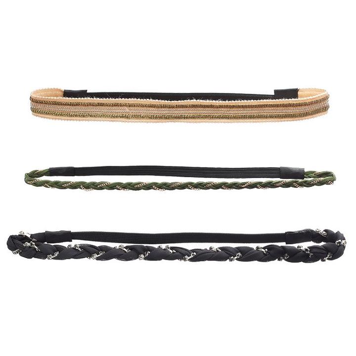 Mudd&reg; Braided Chain Stretch Headband Set, Women's, Green