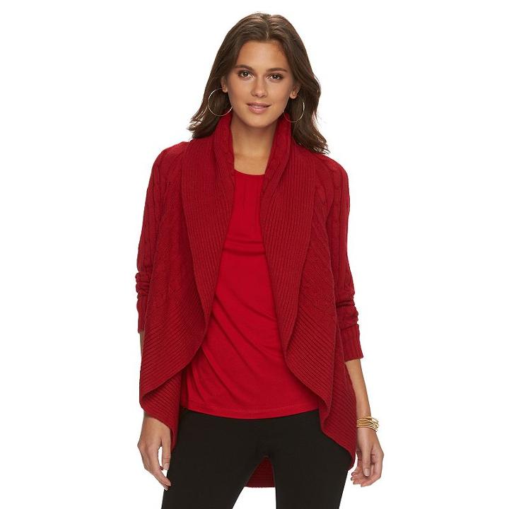 Women's Chaps Cable-knit Cardigan, Size: Xl, Red