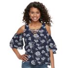 Juniors' So&reg; Crisscross Cold-shoulder Top, Girl's, Size: Xs, Blue Other