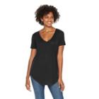 Juniors' Mudd&reg; Short Sleeve V-neck Tee, Girl's, Size: Medium, Black
