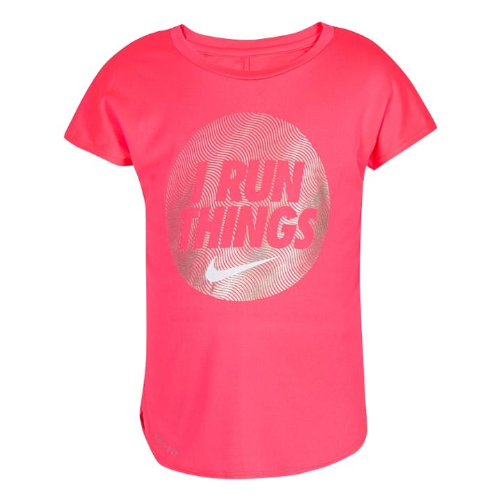 Girls 4-6x Nike Dri-fit I Run Things Circle Graphic Tee, Size: 6, Brt Pink