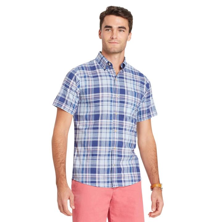 Big & Tall Izod Regular-fit Plaid Chambray Button-down Shirt, Men's, Size: 2xb, Dark Blue