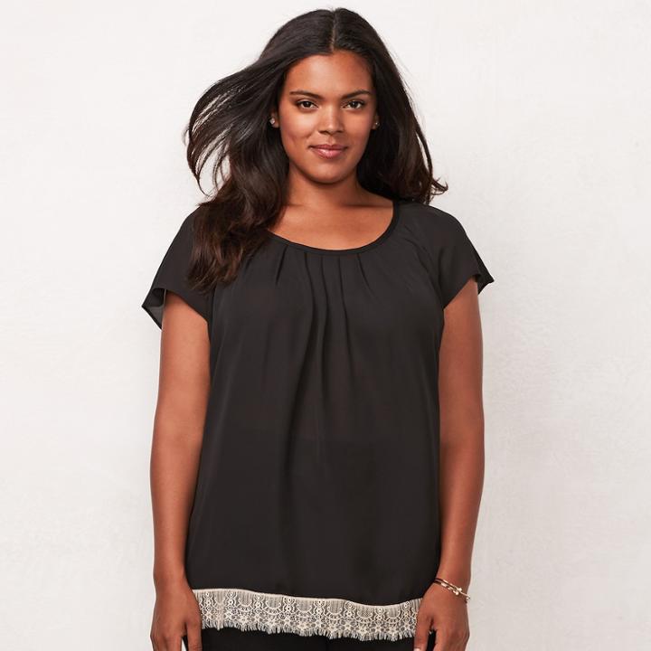 Plus Size Lc Lauren Conrad Pleated Top, Women's, Size: 1xl, Black