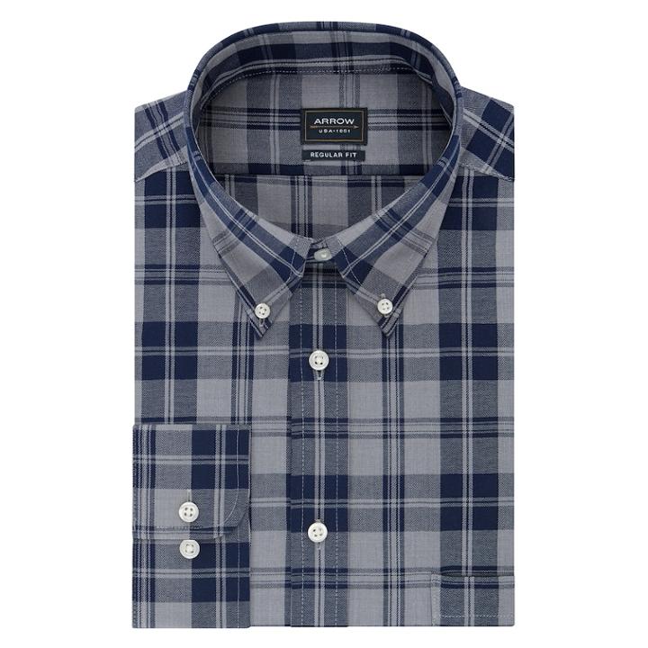 Men's Arrow Regular-fit Wrinkle-resistant Dress Shirt, Size: L-32/33, Dark Blue